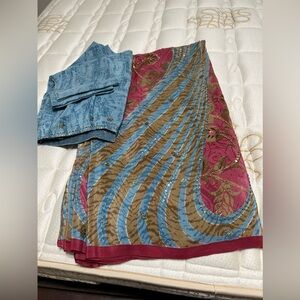 Crepe Silk Saree - Pink/Blue